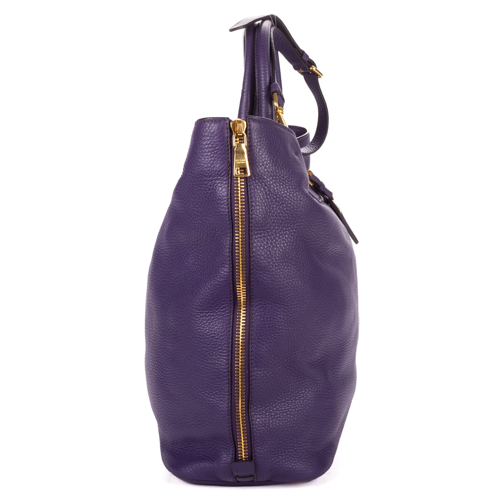 Shoulder Bag Convertible Square Open Tote Purple Vitello Daino Leather