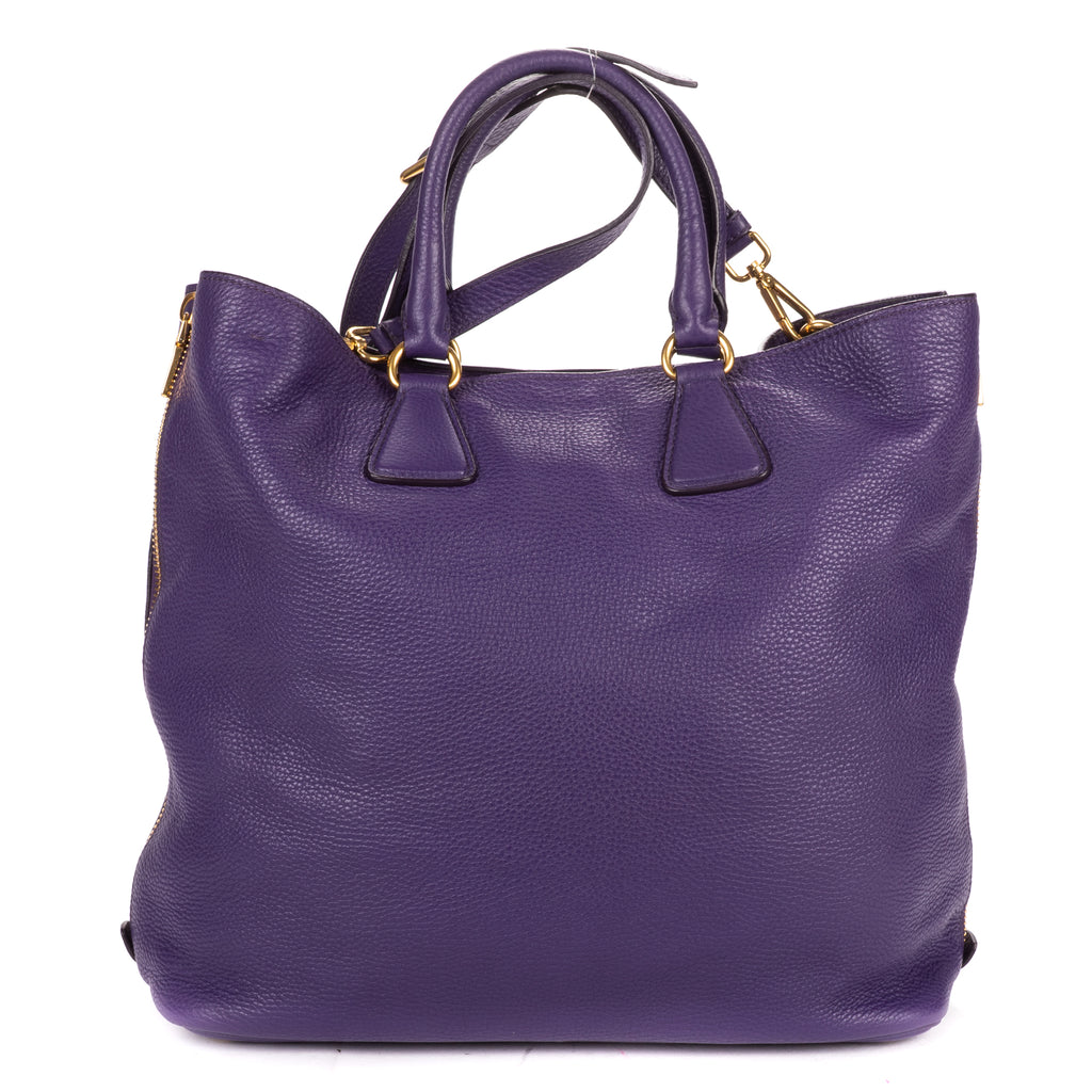 Shoulder Bag Convertible Square Open Tote Purple Vitello Daino Leather