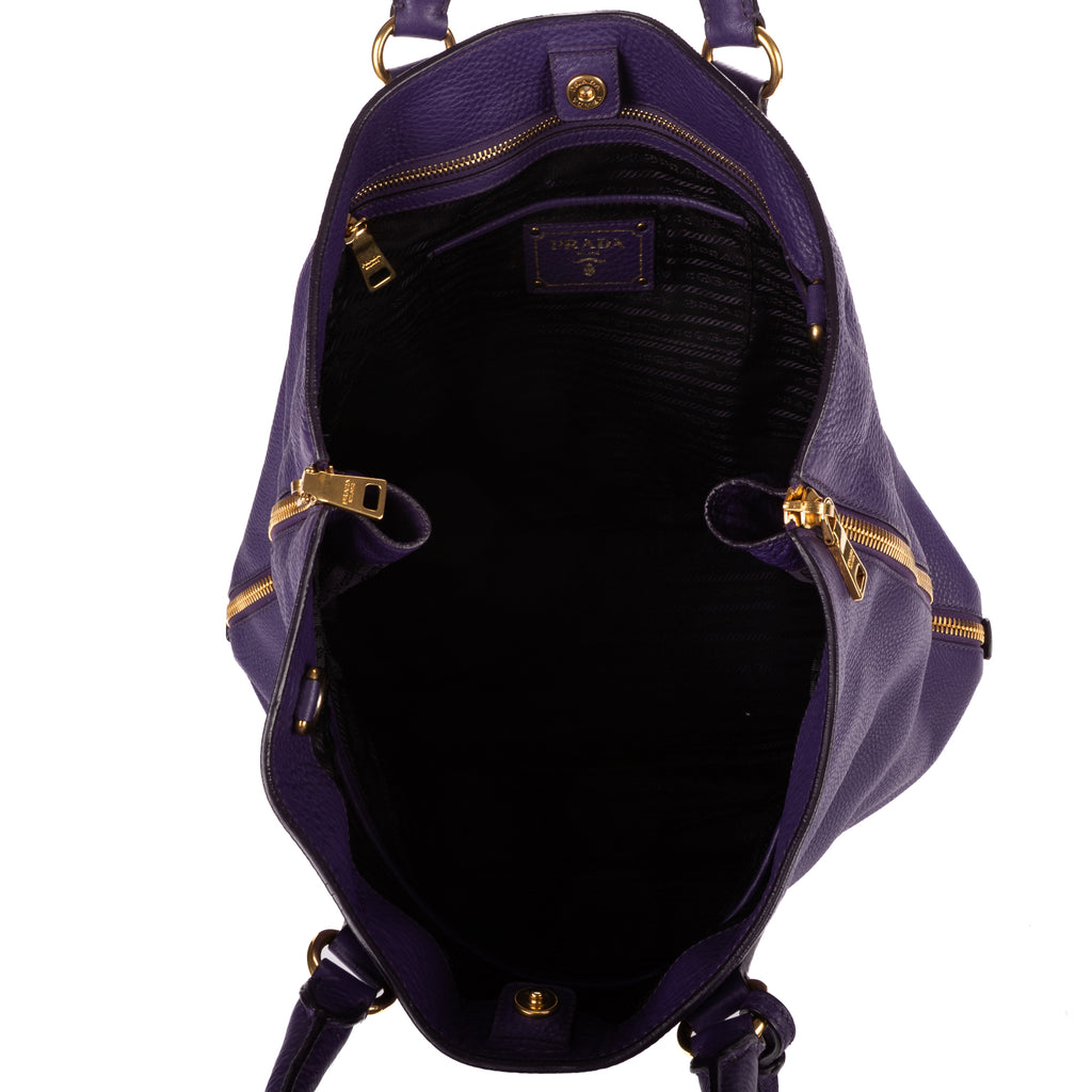 Shoulder Bag Convertible Square Open Tote Purple Vitello Daino Leather