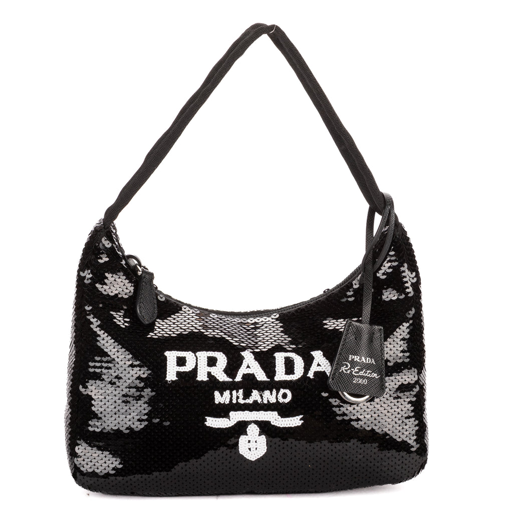 Handbag Re-Edition 2000 Sequinned Mini Bag Black Nylon embellished with sequins
