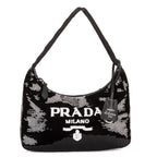 Handbag Re-Edition 2000 Sequinned Mini Bag Black Nylon embellished with sequins