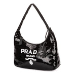 Handbag Re-Edition 2000 Sequinned Mini Bag Black Nylon embellished with sequins
