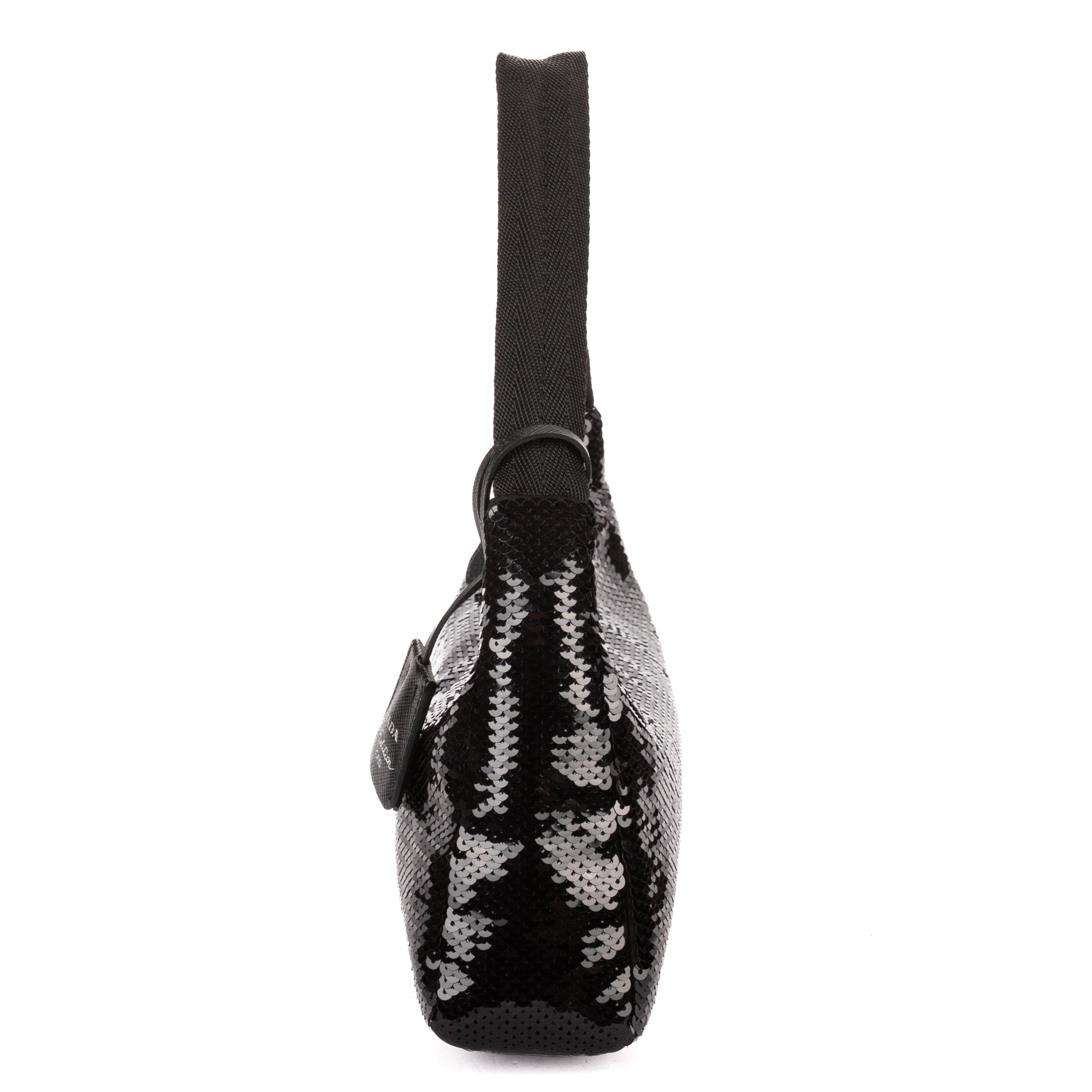 Handbag Re-Edition 2000 Sequinned Mini Bag Black Nylon embellished with sequins