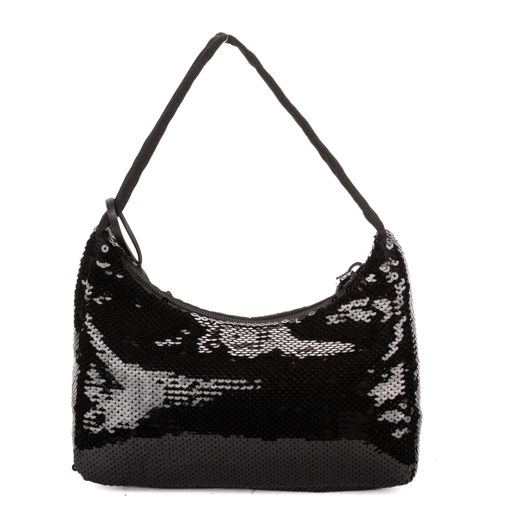 Handbag Re-Edition 2000 Sequinned Mini Bag Black Nylon embellished with sequins