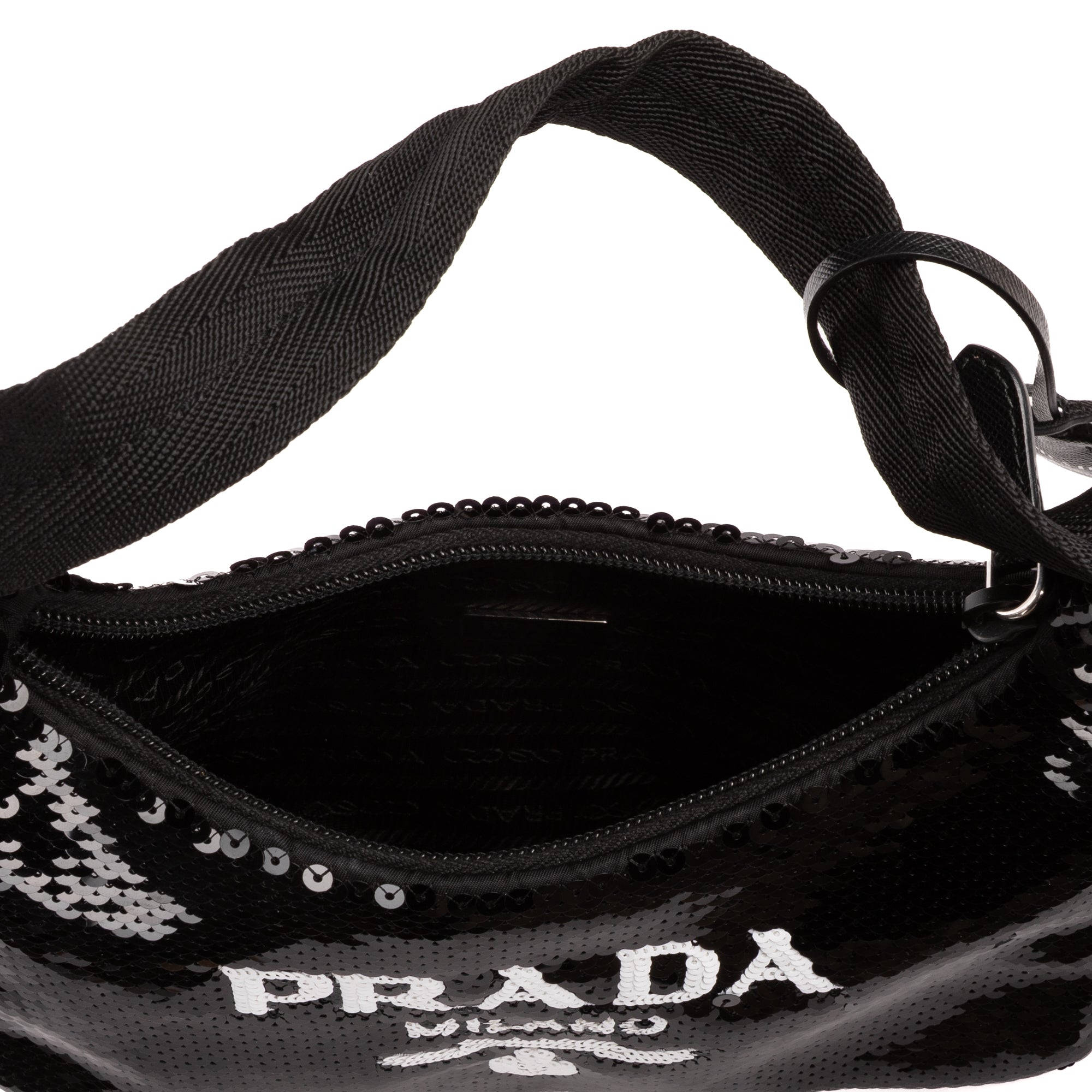 Handbag Re-Edition 2000 Sequinned Mini Bag Black Nylon embellished with sequins