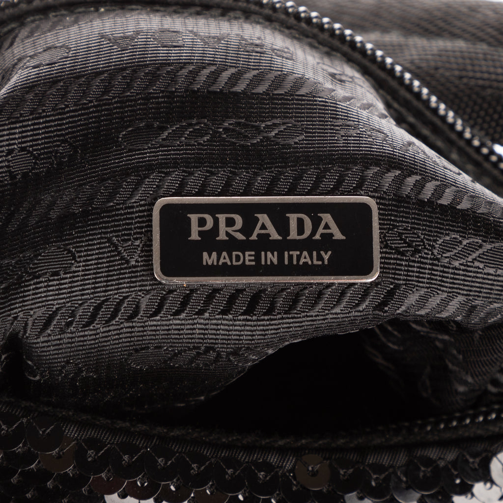 Handbag Re-Edition 2000 Sequinned Mini Bag Black Nylon embellished with sequins