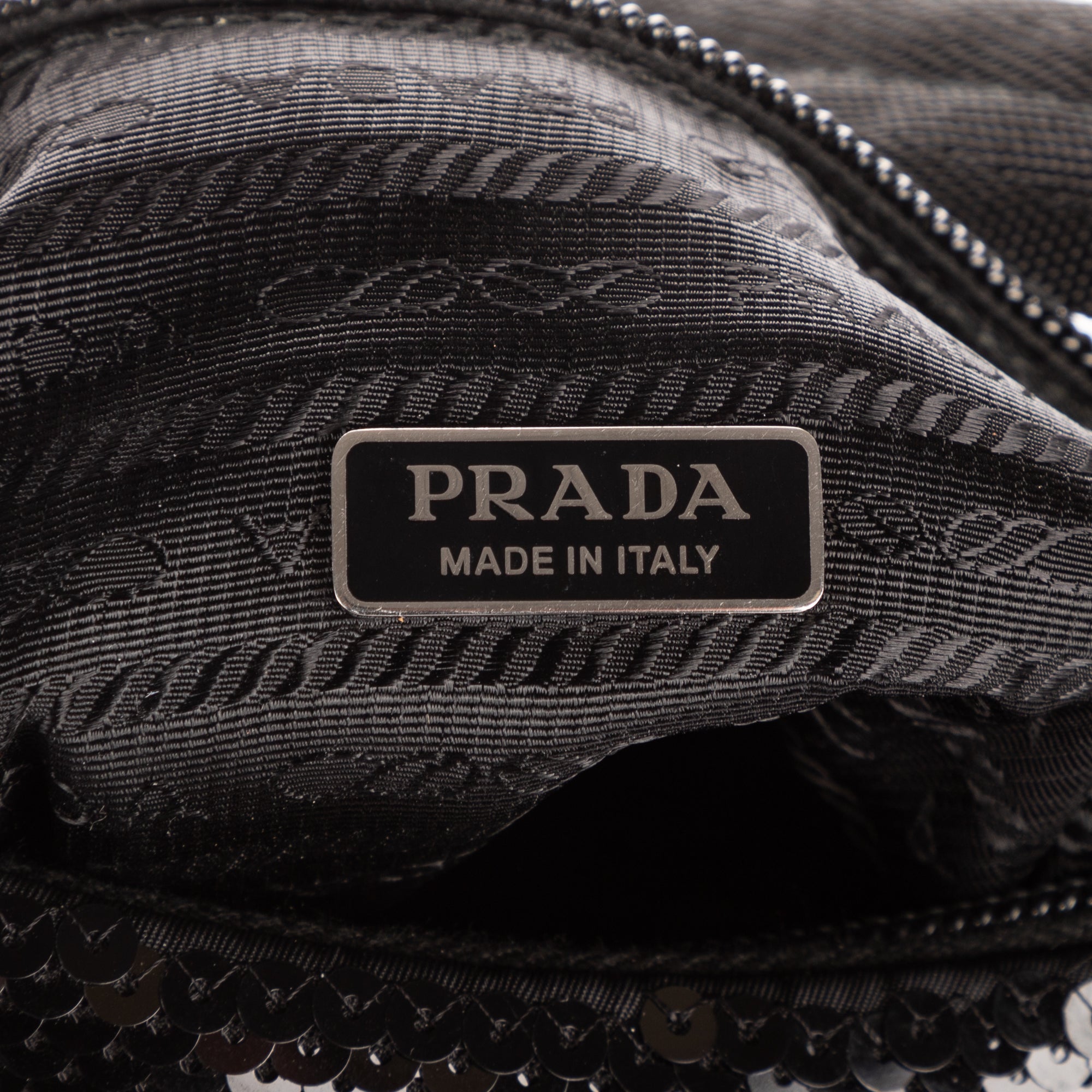 Handbag Re-Edition 2000 Sequinned Mini Bag Black Nylon embellished with sequins