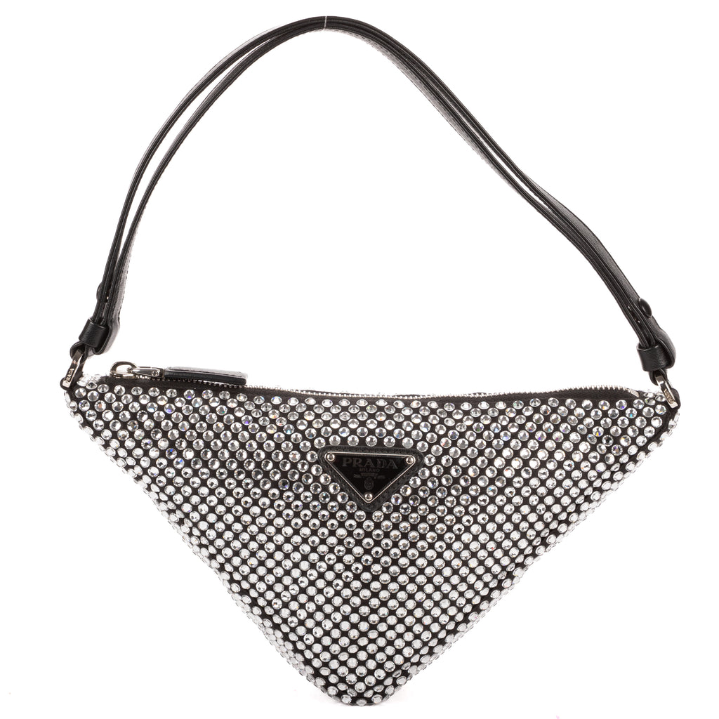 Shoulder Bag Triangle Bag Black Crystal embellishments Nylon
