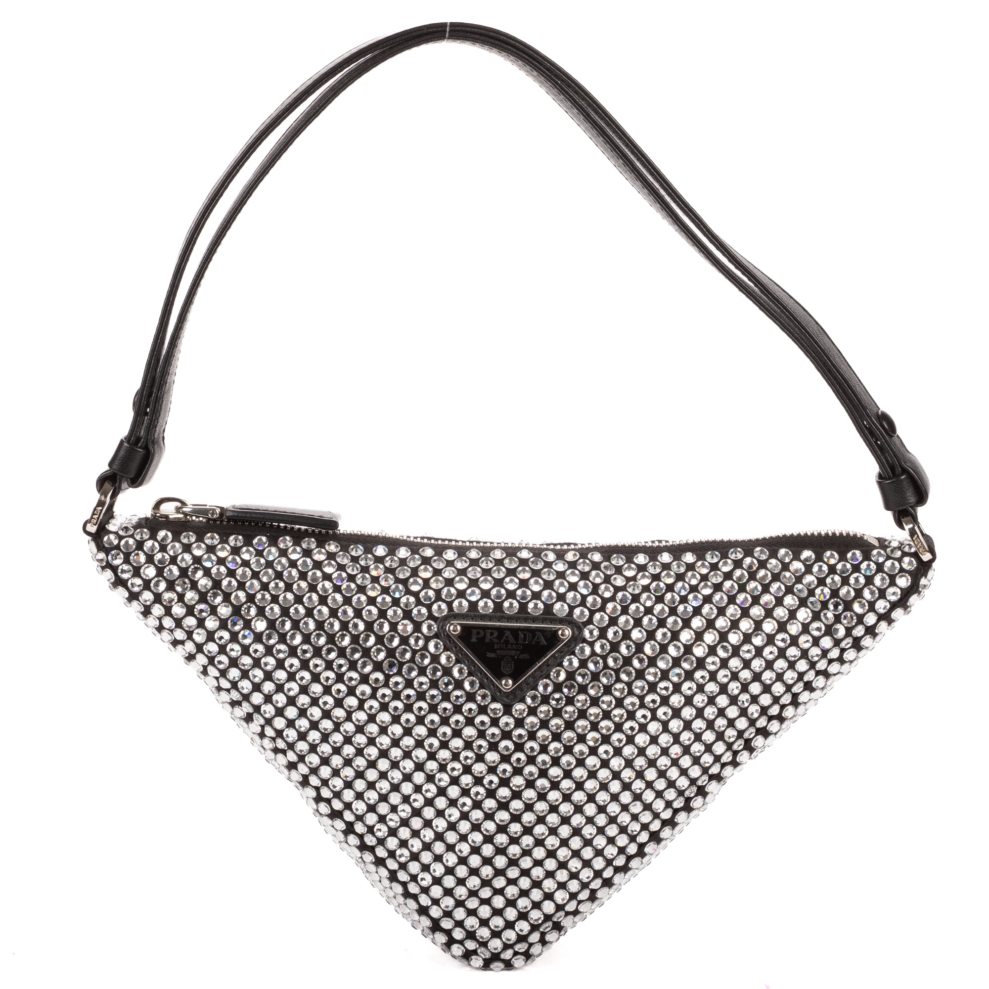 Shoulder Bag Triangle Bag Black Crystal embellishments Nylon