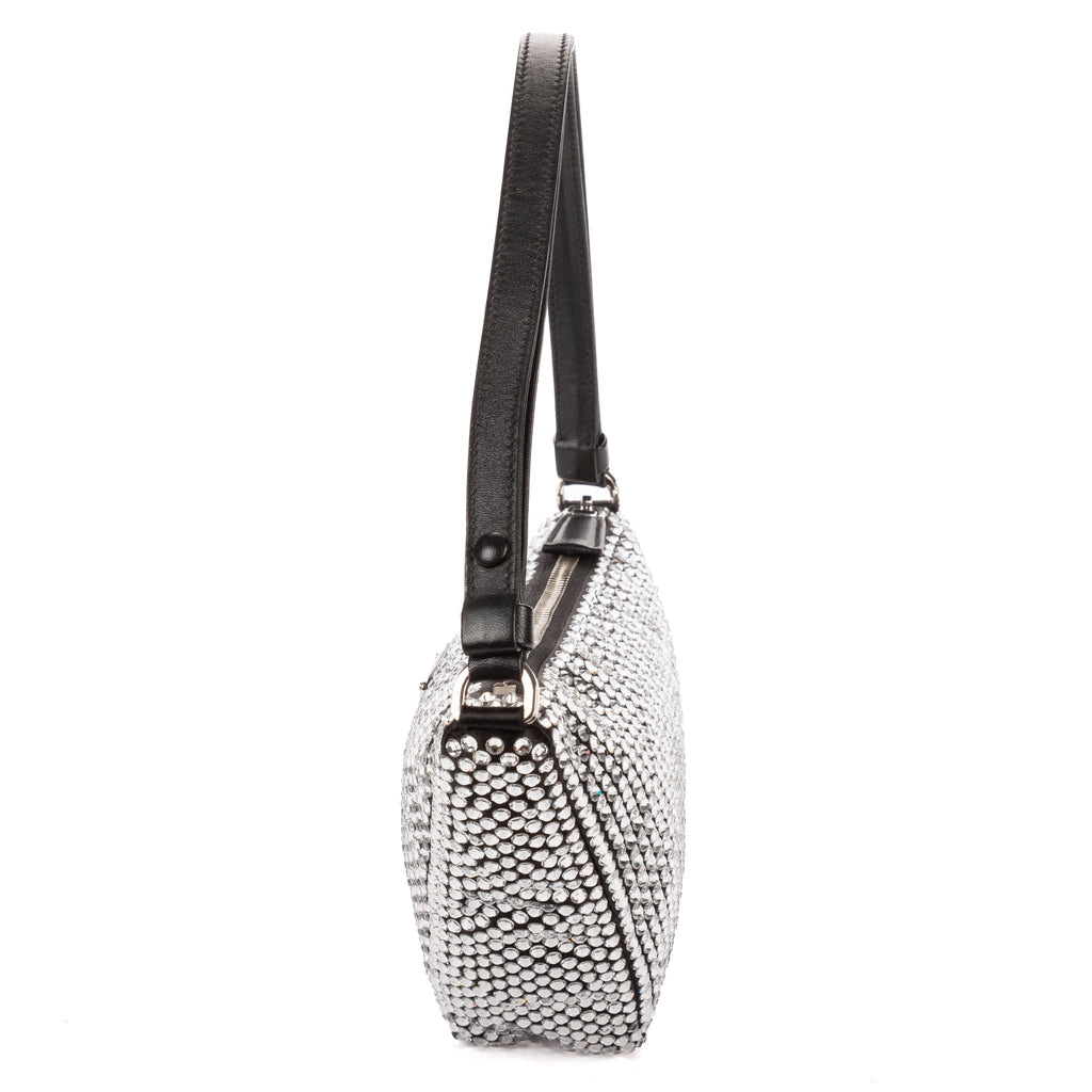 Shoulder Bag Triangle Bag Black Crystal embellishments Nylon