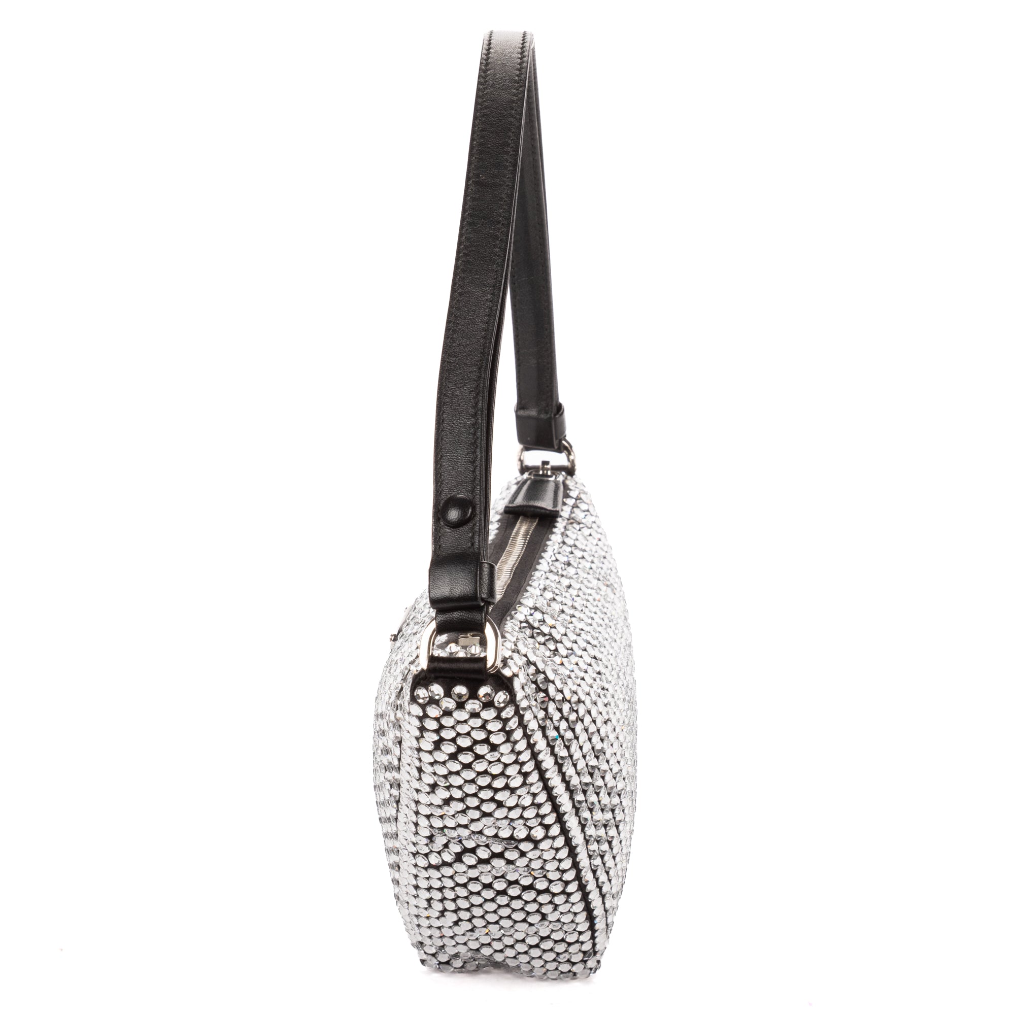 Shoulder Bag Triangle Bag Black Crystal embellishments Nylon