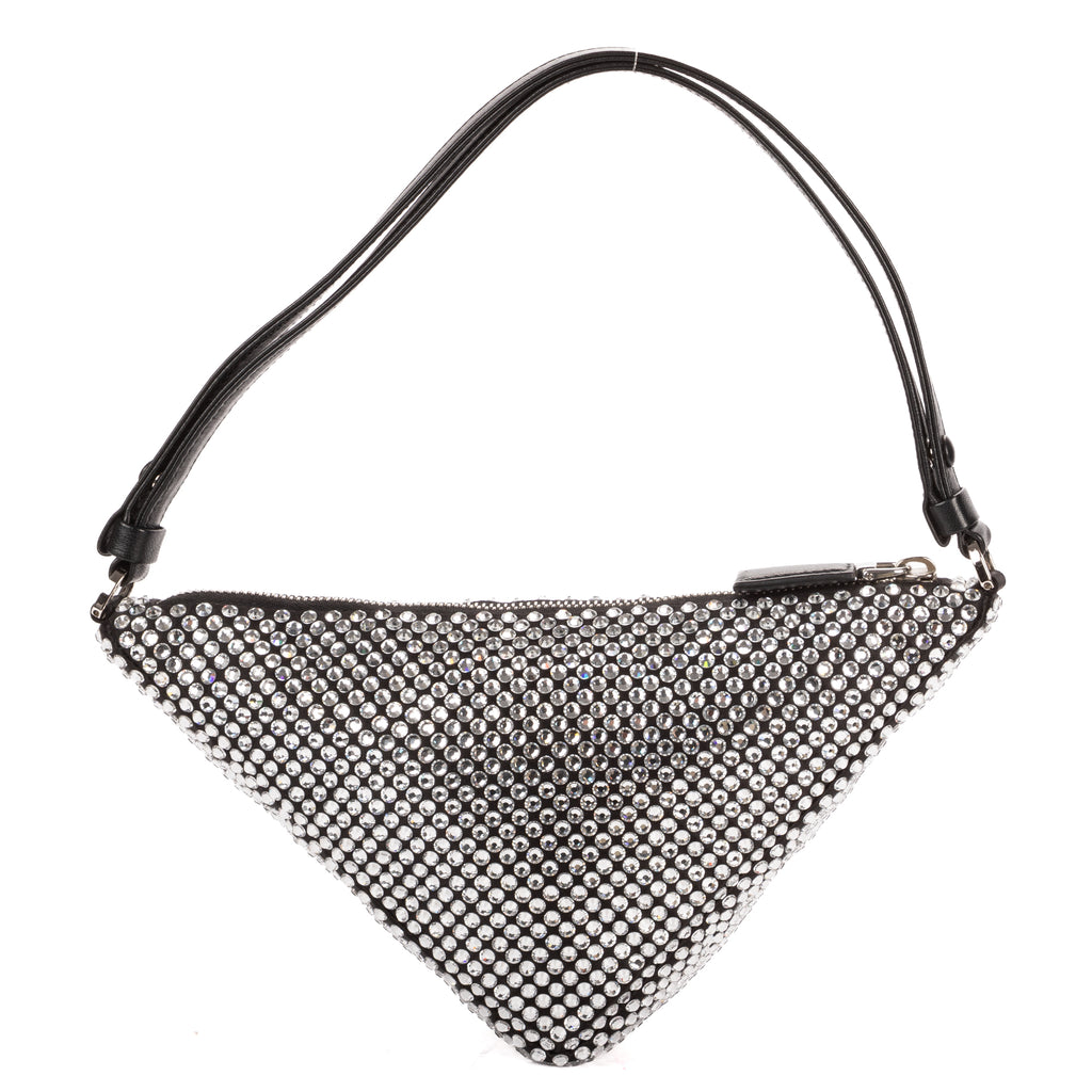 Shoulder Bag Triangle Bag Black Crystal embellishments Nylon