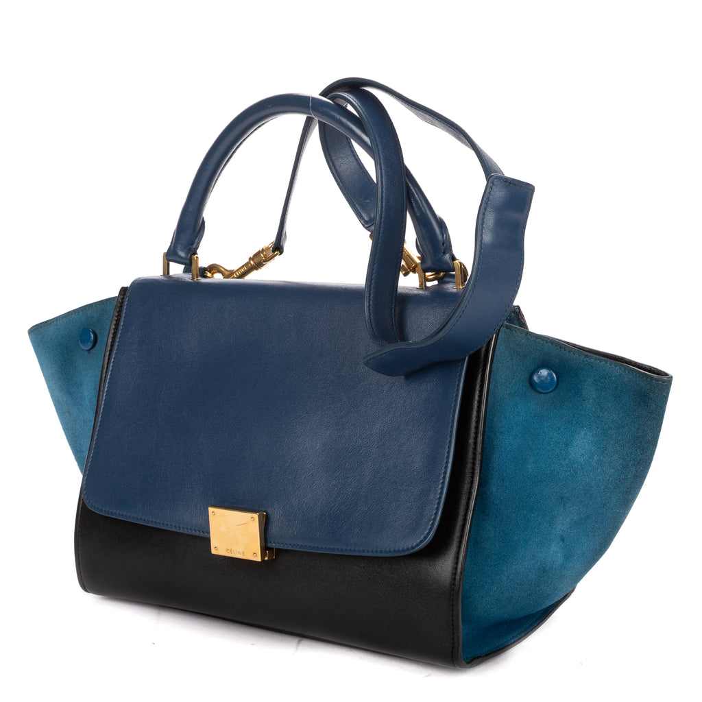 Shoulder Bag Small Tricolor Trapeze Small Navy Calfskin Leather