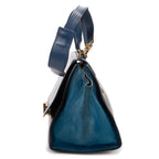 Shoulder Bag Small Tricolor Trapeze Small Navy Calfskin Leather