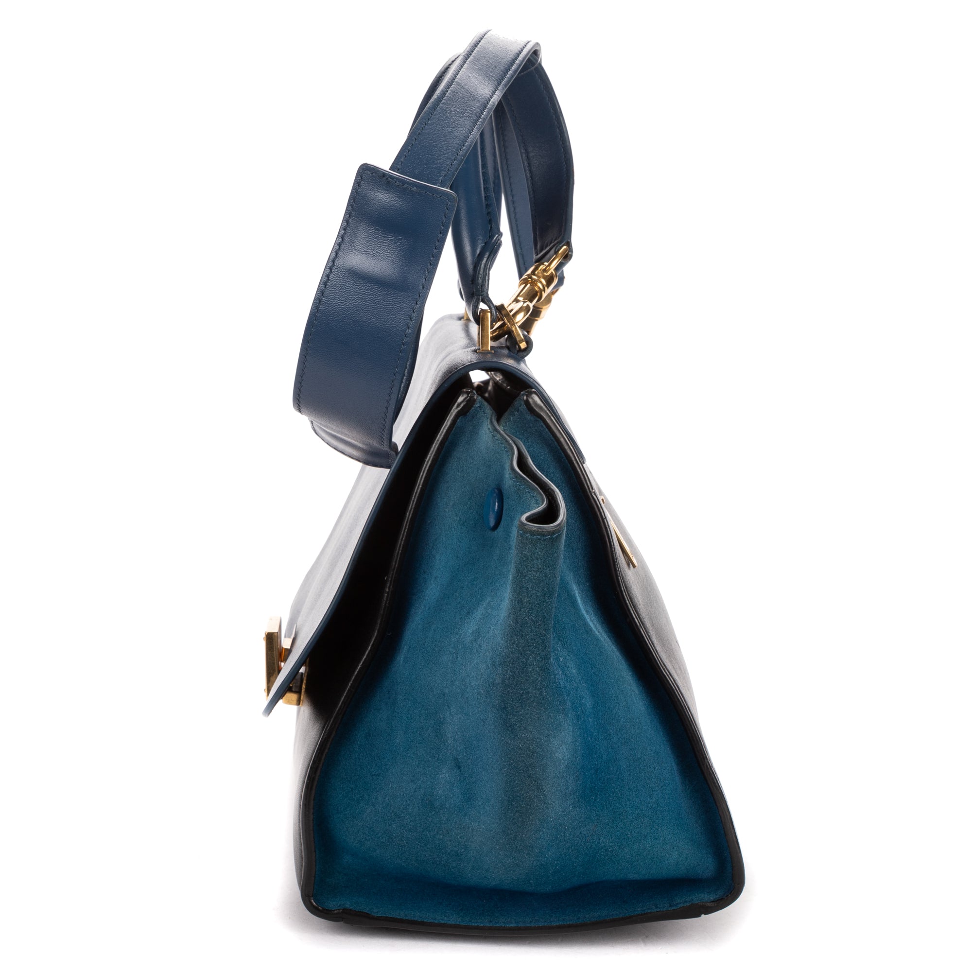 Shoulder Bag Small Tricolor Trapeze Small Navy Calfskin Leather