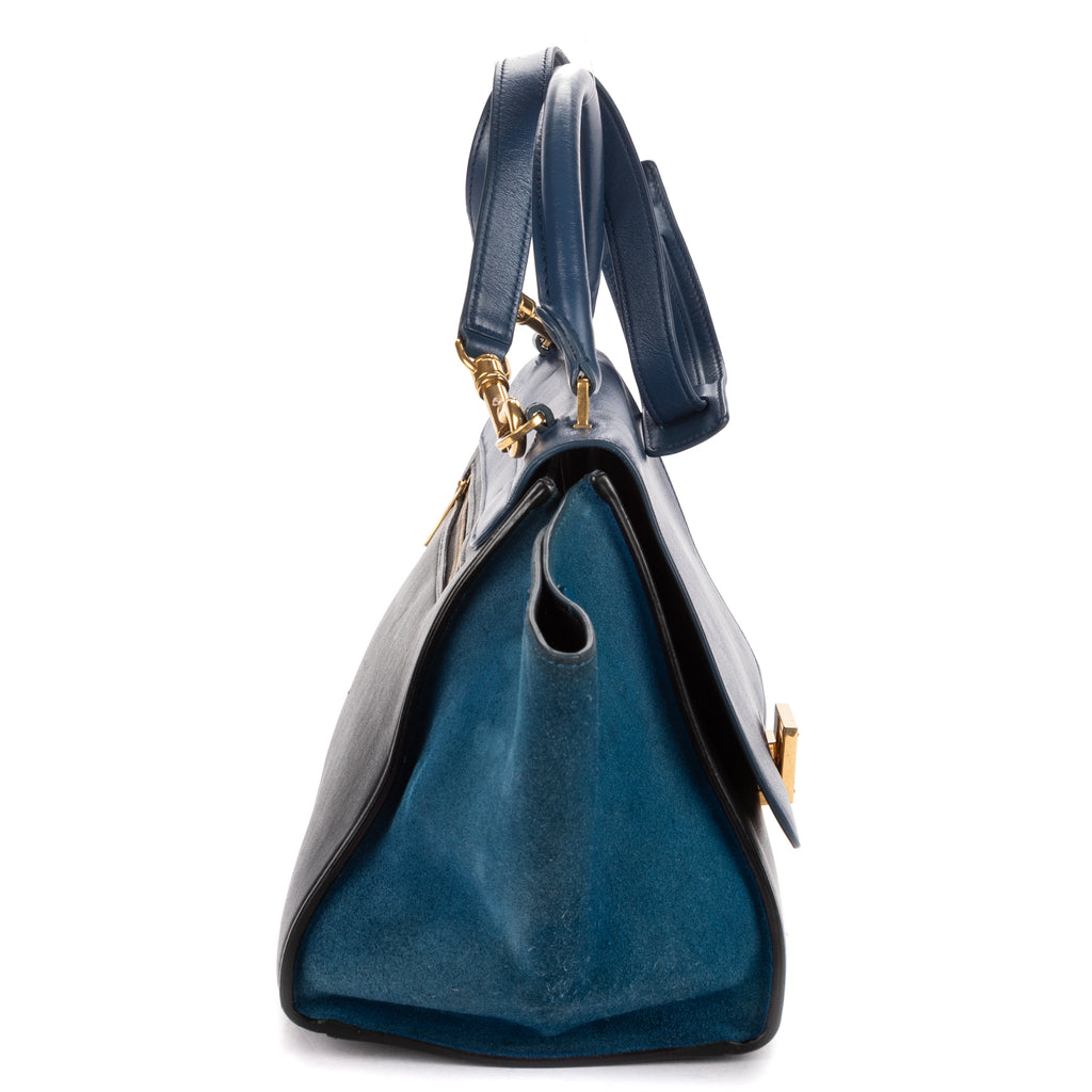 Shoulder Bag Small Tricolor Trapeze Small Navy Calfskin Leather