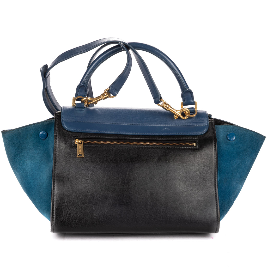 Shoulder Bag Small Tricolor Trapeze Small Navy Calfskin Leather
