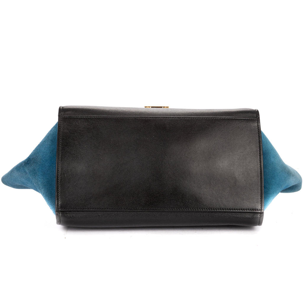 Shoulder Bag Small Tricolor Trapeze Small Navy Calfskin Leather