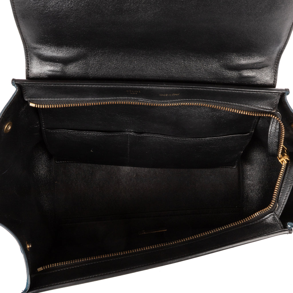 Shoulder Bag Small Tricolor Trapeze Small Navy Calfskin Leather