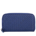 Wallet Zip Around Wallet Navy Intrecciato Calfskin Leather