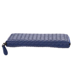 Wallet Zip Around Wallet Navy Intrecciato Calfskin Leather