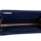 Wallet Zip Around Wallet Navy Intrecciato Calfskin Leather