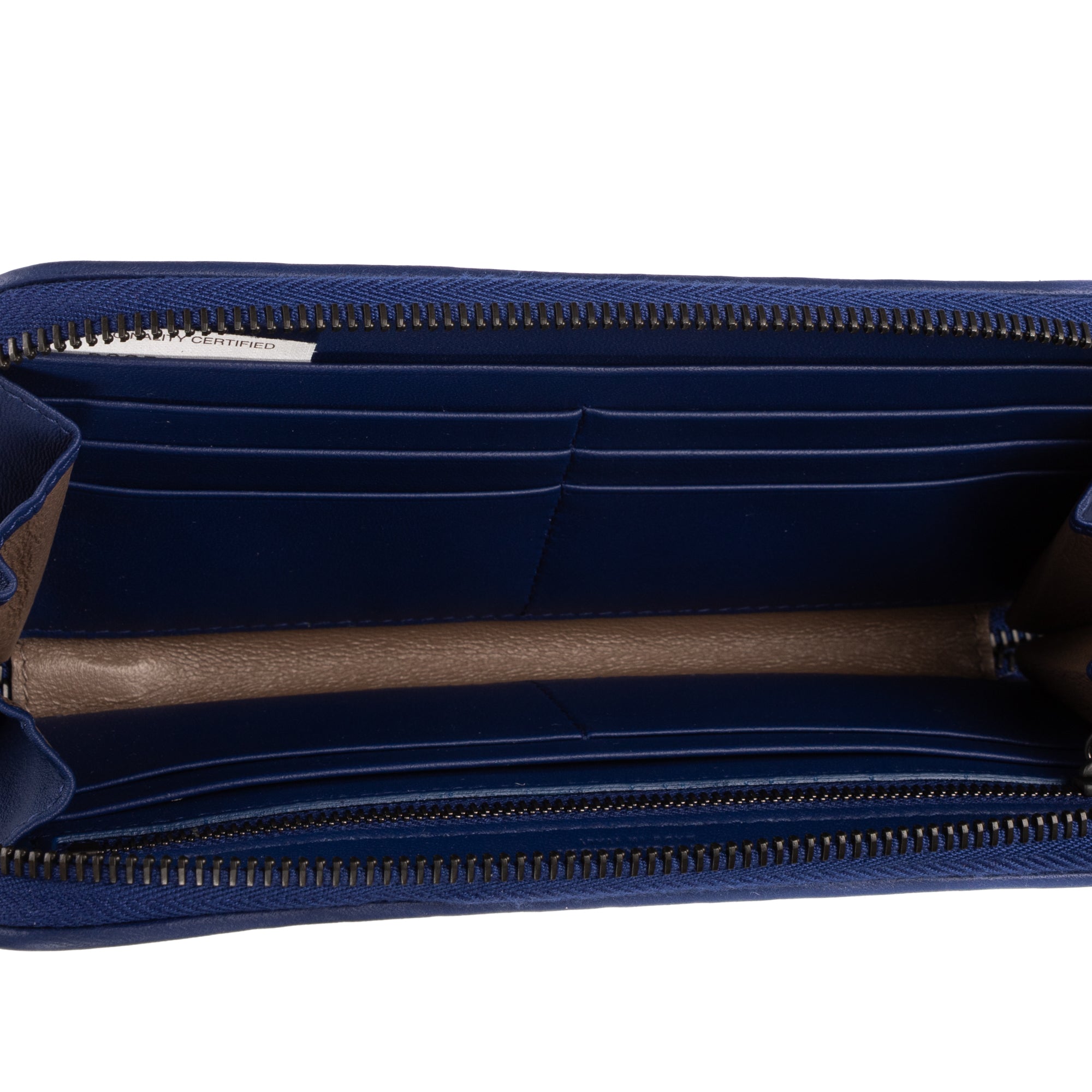 Wallet Zip Around Wallet Navy Intrecciato Calfskin Leather