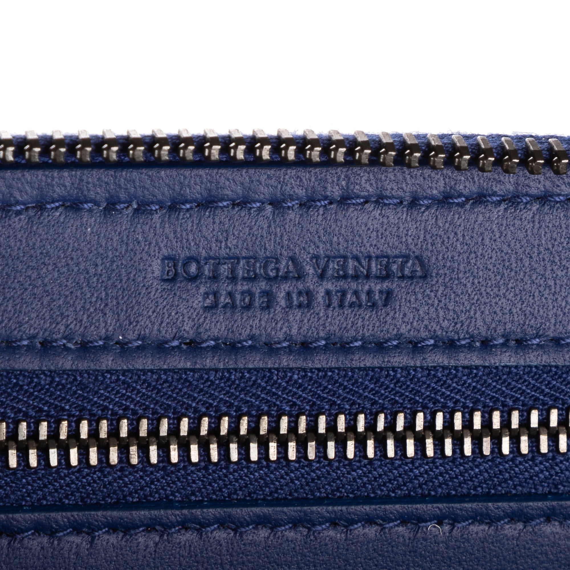 Wallet Zip Around Wallet Navy Intrecciato Calfskin Leather