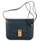 Shoulder Bag Medium Classic Box Medium Navy Pebbled Calfskin Leather