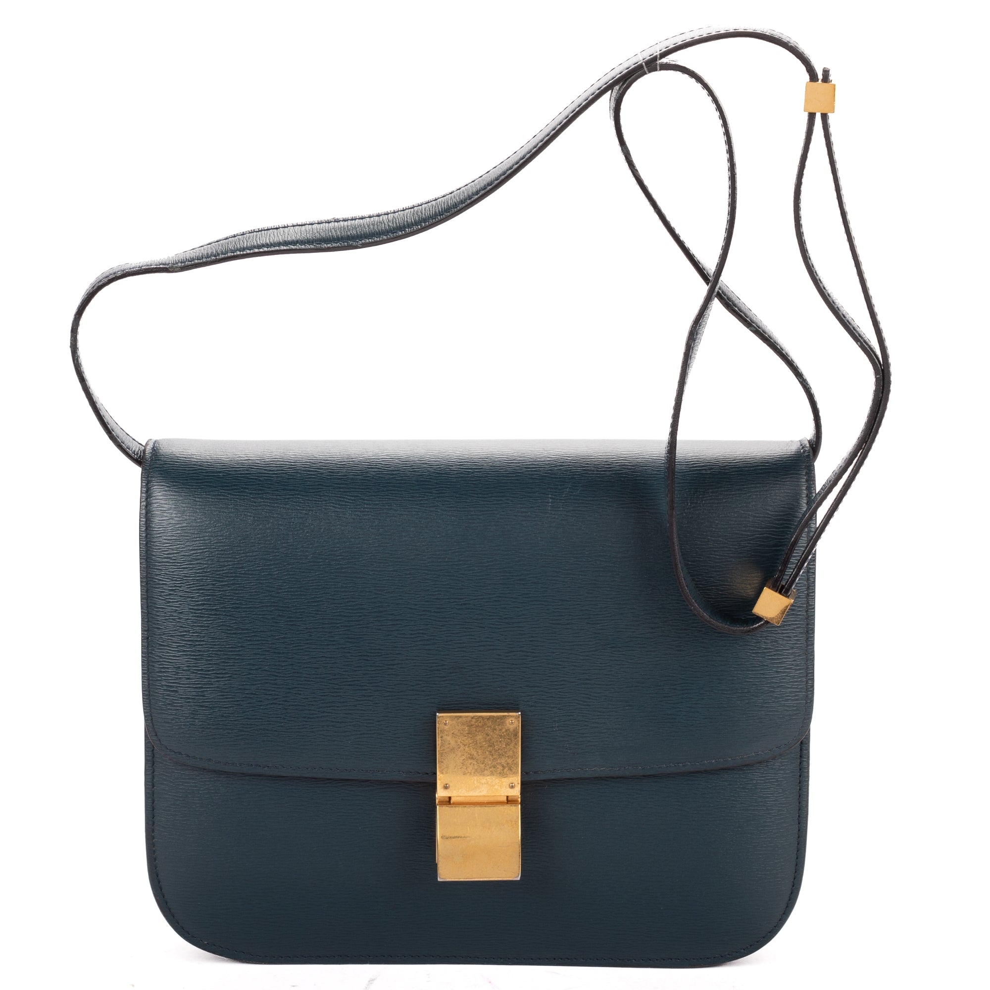 Shoulder Bag Medium Classic Box Medium Navy Pebbled Calfskin Leather