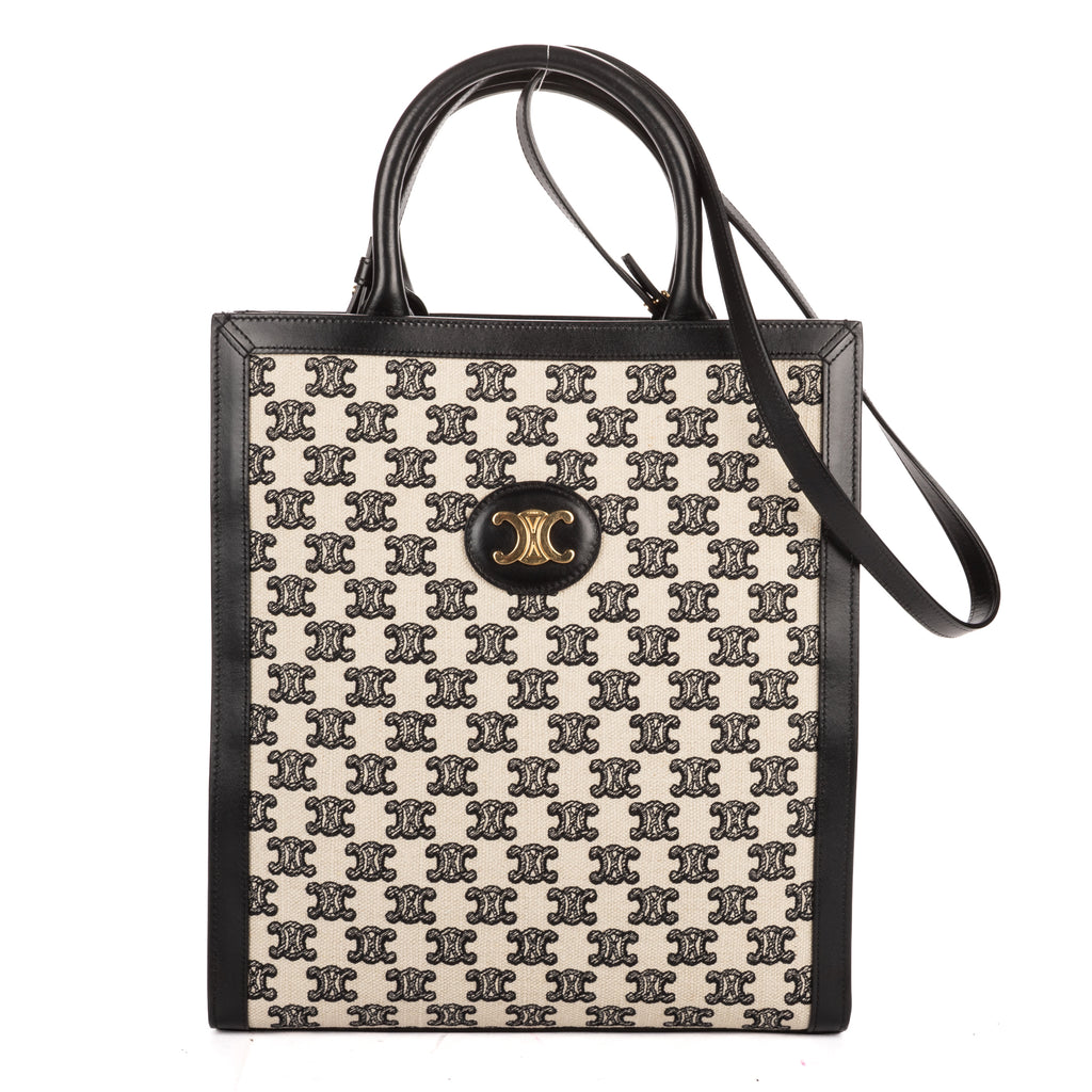 Shoulder Bag Small Vertical Cabas Small Black Woven Canvas/Calfskin Leather