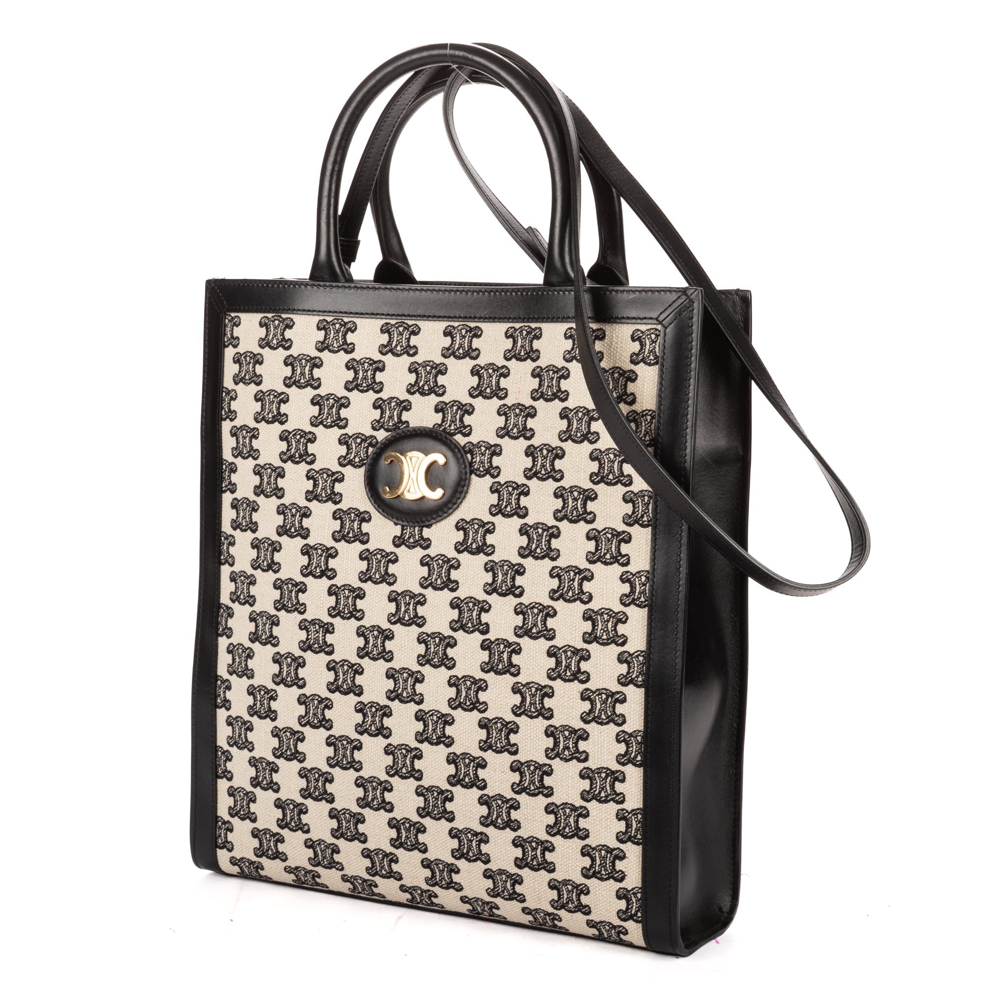Shoulder Bag Small Vertical Cabas Small Black Woven Canvas/Calfskin Leather