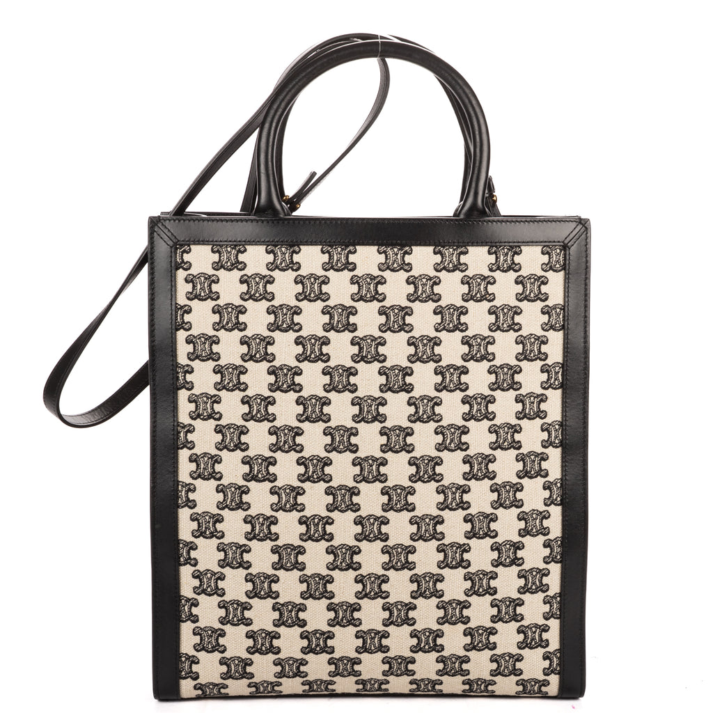 Shoulder Bag Small Vertical Cabas Small Black Woven Canvas/Calfskin Leather