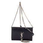 Shoulder Bag Tassel Kate Navy Crocodile Embossed Leather