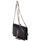 Shoulder Bag Tassel Kate Navy Crocodile Embossed Leather