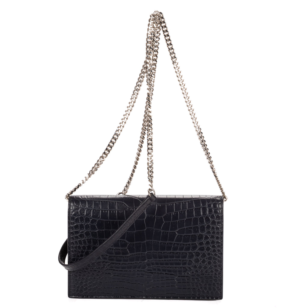 Shoulder Bag Tassel Kate Navy Crocodile Embossed Leather
