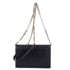 Shoulder Bag Tassel Kate Navy Crocodile Embossed Leather
