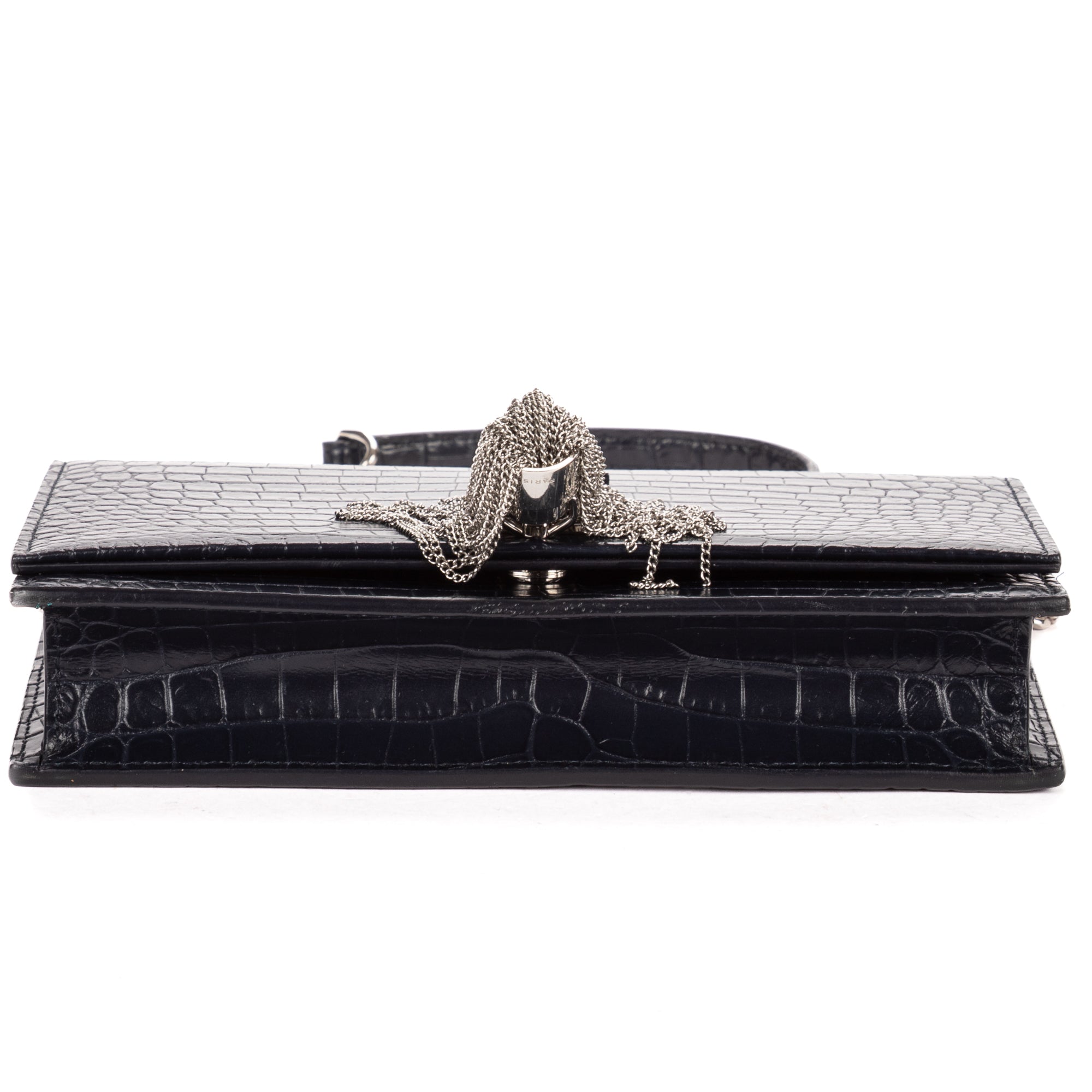 Shoulder Bag Tassel Kate Navy Crocodile Embossed Leather