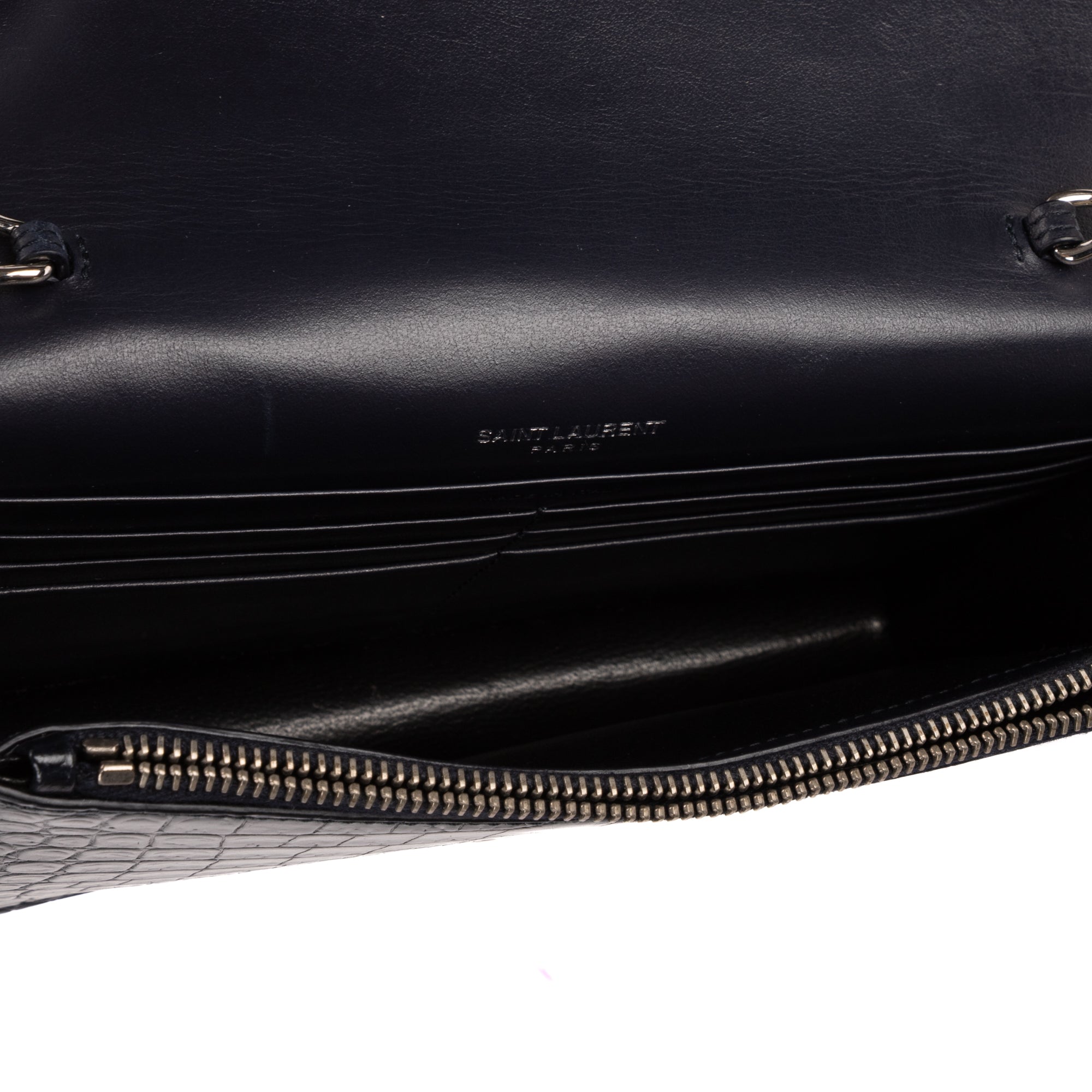 Shoulder Bag Tassel Kate Navy Crocodile Embossed Leather