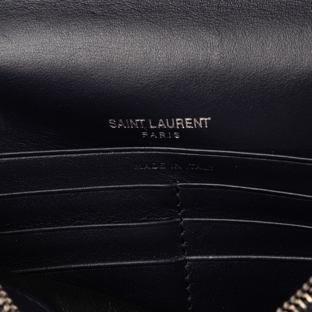 Shoulder Bag Tassel Kate Navy Crocodile Embossed Leather