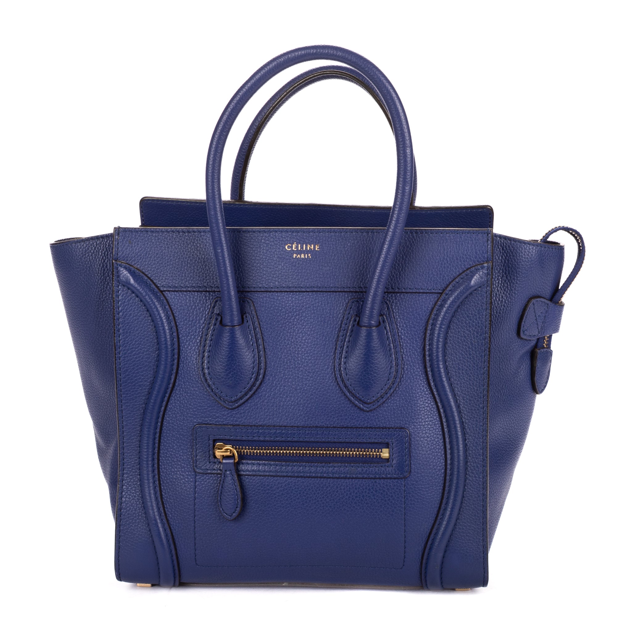 Handbag Micro Luggage Navy Grained Calfskin Leather