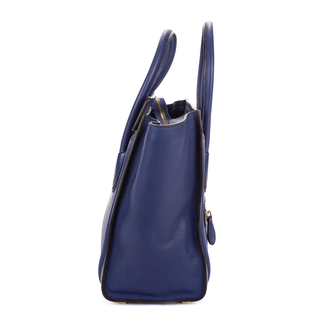 Handbag Micro Luggage Navy Grained Calfskin Leather