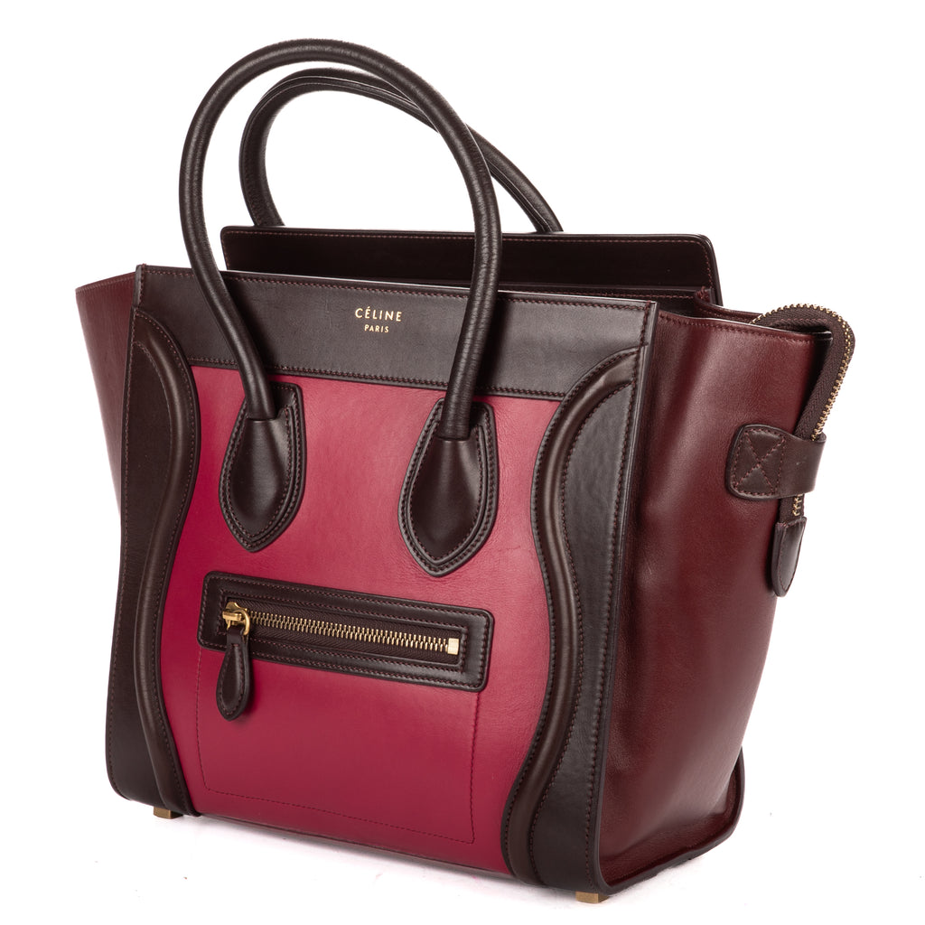 Handbag Micro Tricolor Luggage Dark Brown Grained Calfskin Leather