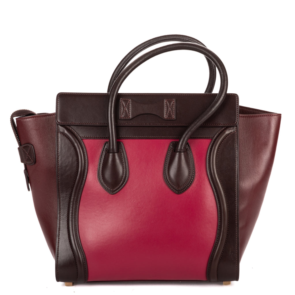 Handbag Micro Tricolor Luggage Dark Brown Grained Calfskin Leather
