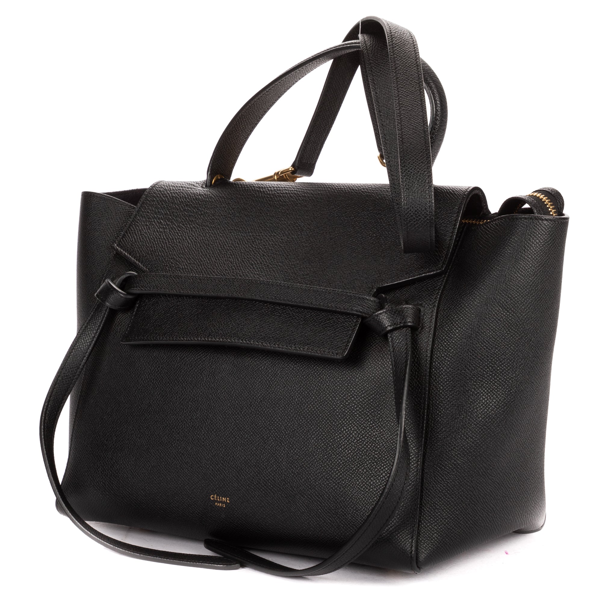 Shoulder Bag Mini Belt Bag Black Grained Calfskin Leather