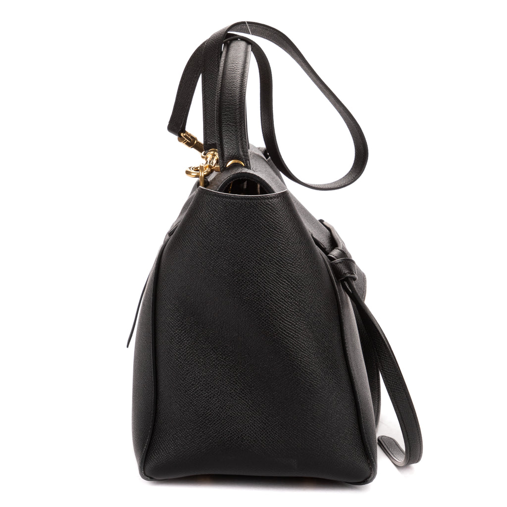 Shoulder Bag Mini Belt Bag Black Grained Calfskin Leather