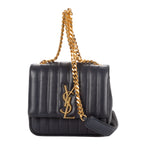 Shoulder Bag Vicky Chain Flap Crossbody Black Matelasse Calfskin Leather