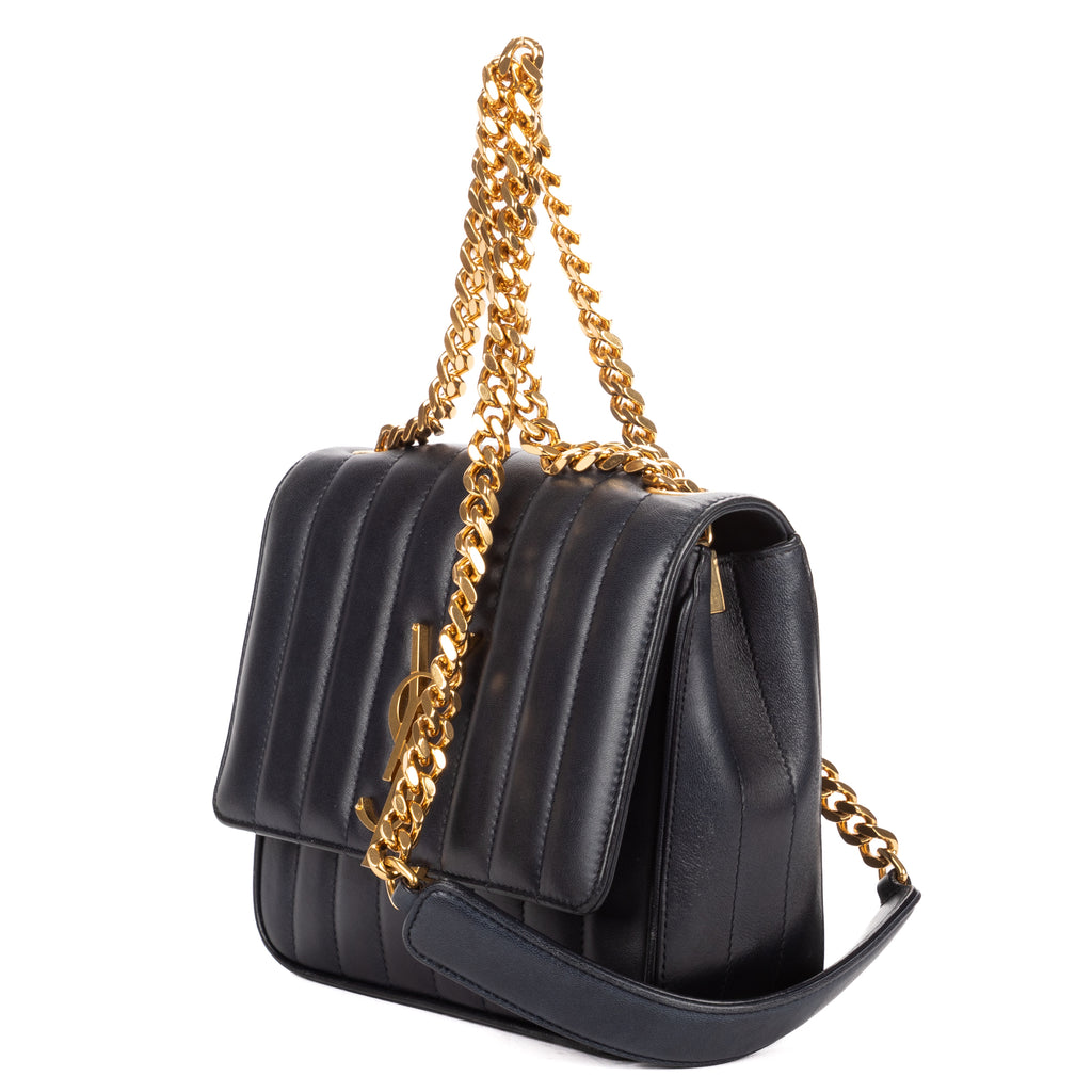 Shoulder Bag Vicky Chain Flap Crossbody Black Matelasse Calfskin Leather