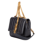 Shoulder Bag Vicky Chain Flap Crossbody Black Matelasse Calfskin Leather
