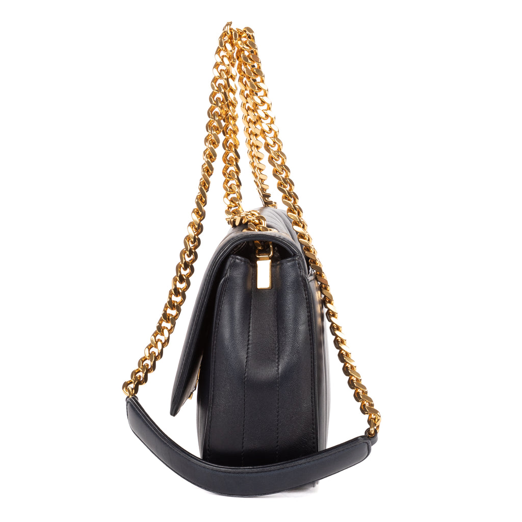 Shoulder Bag Vicky Chain Flap Crossbody Black Matelasse Calfskin Leather